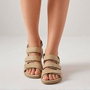 Ecco Beige Triple-Strap Comfort Sandals Size 8.5